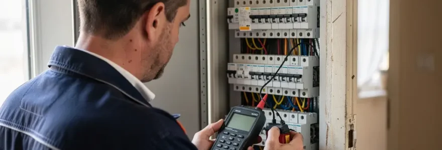 Diagnostiqueur certifié inspectant un tableau électrique lors d'un diagnostic immobilier à Avignon